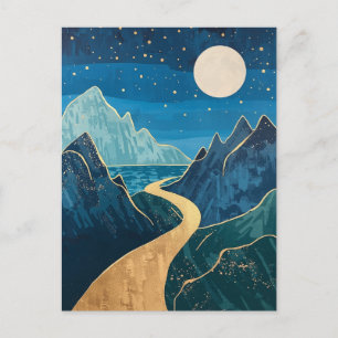 Landschaft Goldene Gipfel unter einem Nachthimmel Postkarte