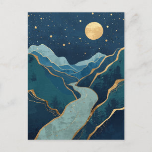 Landschaft Goldene Gipfel unter einem Nachthimmel Postkarte