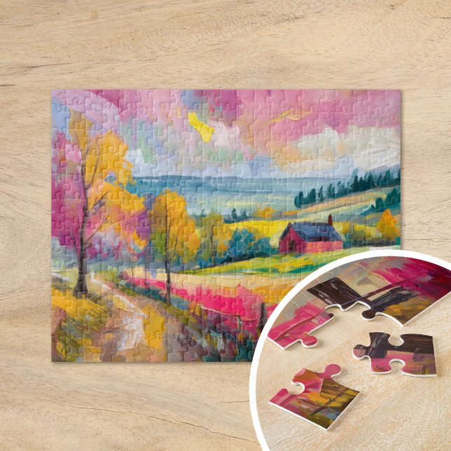 Landschaft im ländlichen Raum Moderne Abstrakte Ku Puzzle (Von Creator hochgeladen)