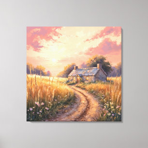 Landschaft im malerischen Stil - Cottage auf dem L Leinwanddruck