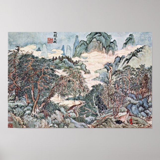 Landschaft im Stil von Chao Meng-Fu von Wang Poster (Vorne)
