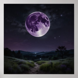 Landschaft in der Nacht mit Vollmond Poster