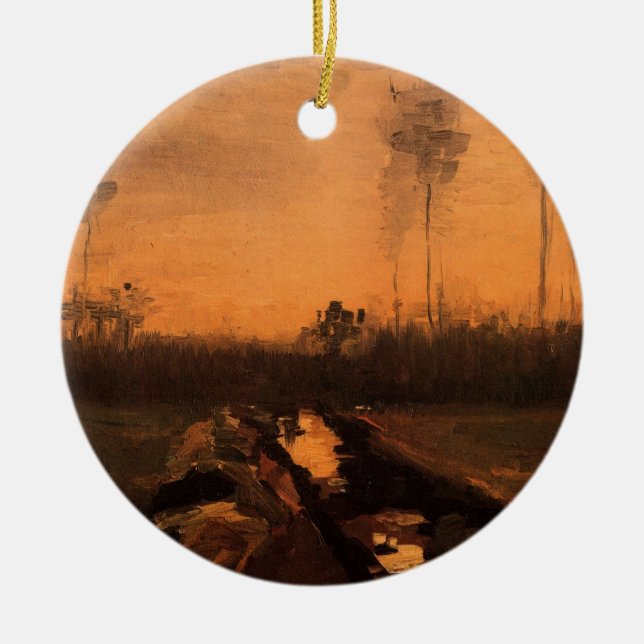 Landschaft in Dusk von Vincent van Gogh Keramik Ornament (Vorne)