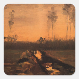 Landschaft in Dusk von Vincent van Gogh Quadratischer Aufkleber