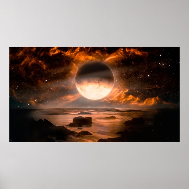 Landschaft in fantasievoller Alien mit flammendem  Poster (Vorne)