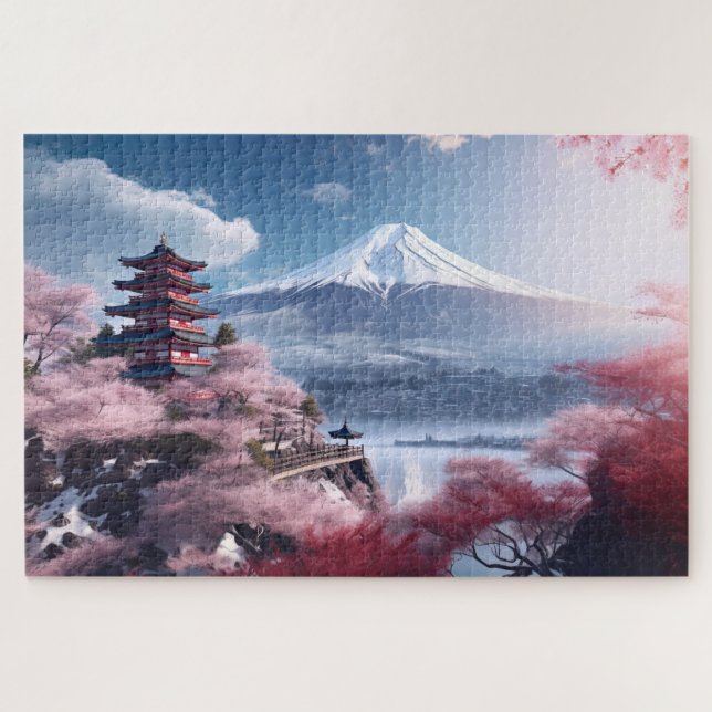 Landschaft Japan, Sakura und Fuji Puzzle (Horizontal)