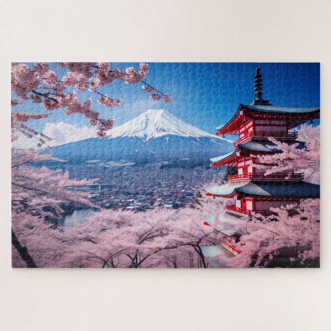 Landschaft Japan, Sakura und Fuji Puzzle (Horizontal)