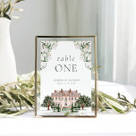 Landschaft Manor Wedding Tischnummer<br><div class="desc">Dieses Design besticht durch einen herrlichen Landsitz,  der mit weißer Blüte und Grün geschmückt ist.</div>