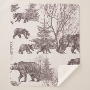 Landschaft mit Bären, Sträuchern, Winterbäumen und Sherpadecke