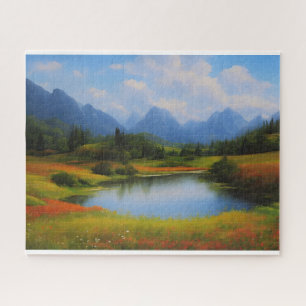 Landschaft mit Bergen im Hintergrund Puzzle
