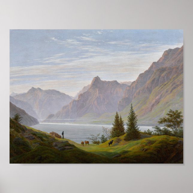 Landschaft mit Bergsee. Morning (Friedrich) Poster (Vorne)
