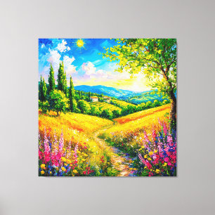 Landschaft mit Blumen auf dem Lande Leinwanddruck