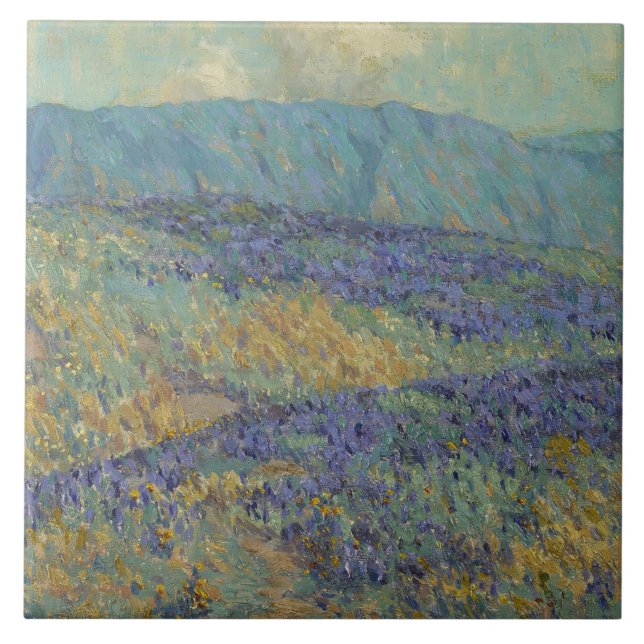 Landschaft mit Blumen (von Granville Redmond) Fliese (Vorderseite)