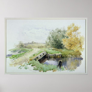 Landschaft mit Brücke über einen Fluss Poster