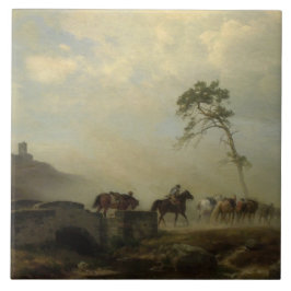 Landschaft mit Burgruinen und Reiten Fliese