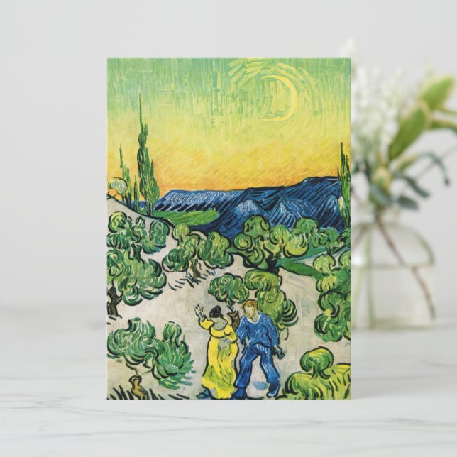 Landschaft mit Couple Walking von Vincent van Gogh Einladung (Stehend Vorderseite)
