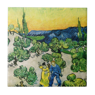 Landschaft mit Couple Walking von Vincent van Gogh Fliese