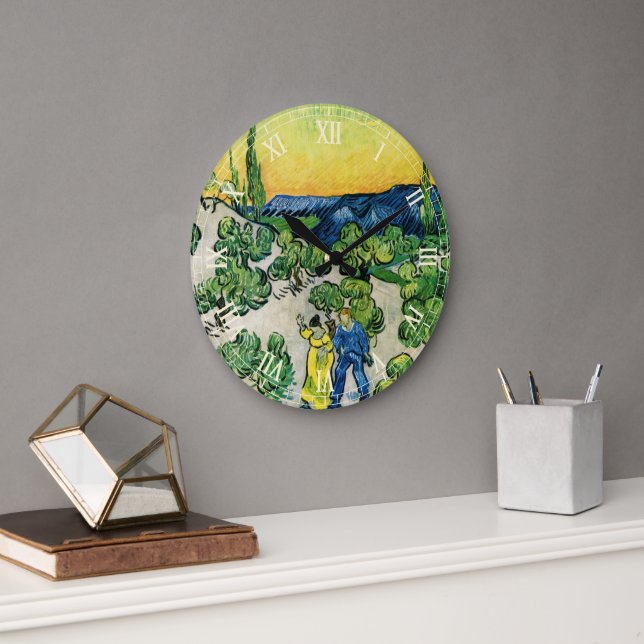 Landschaft mit Couple Walking von Vincent van Gogh Große Wanduhr (Büro)
