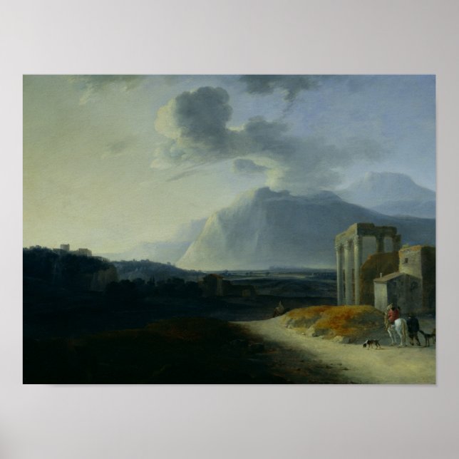 Landschaft mit dem Berg Stromboli Poster (Vorne)