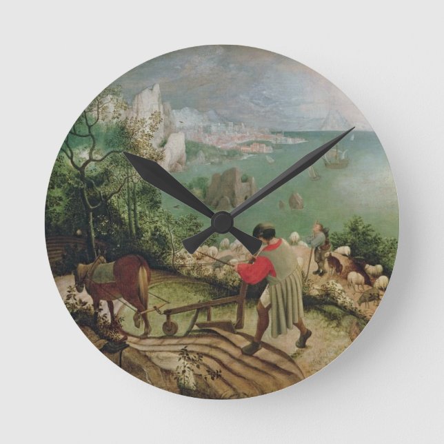 Landschaft mit dem Fall von Icarus, c.1555 Runde Wanduhr (Vorderseite)
