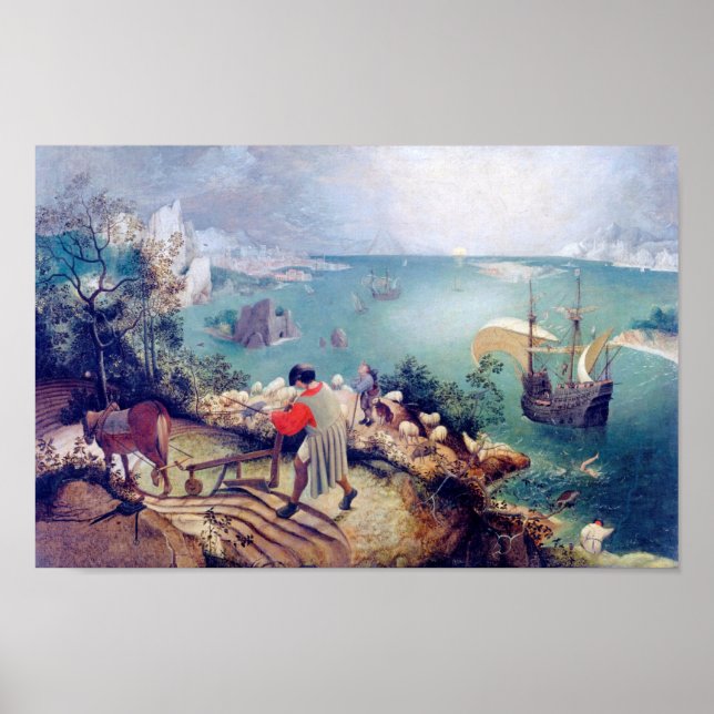 Landschaft mit dem Fall von Icarus, Pieter Bruegel Poster (Vorne)