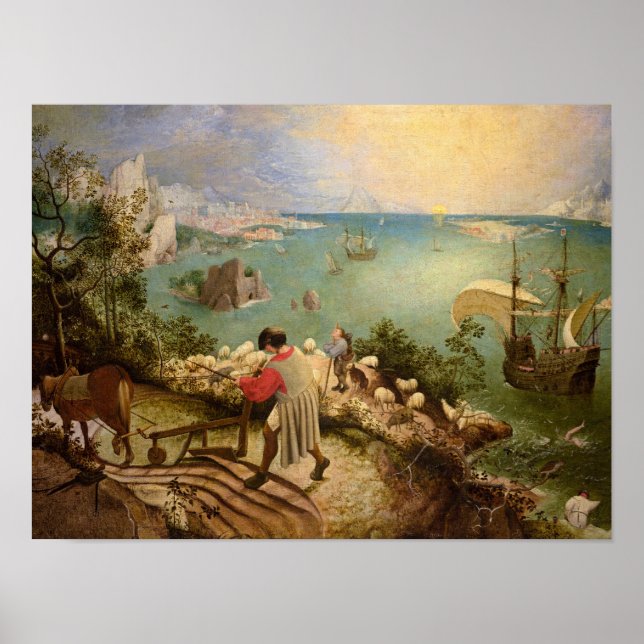 Landschaft mit dem Fall von Icarus von P. Bruegel Poster (Vorne)