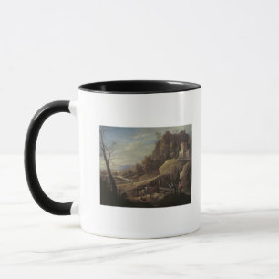 Landschaft mit den Bauern, die ihre Tiere neigen Tasse