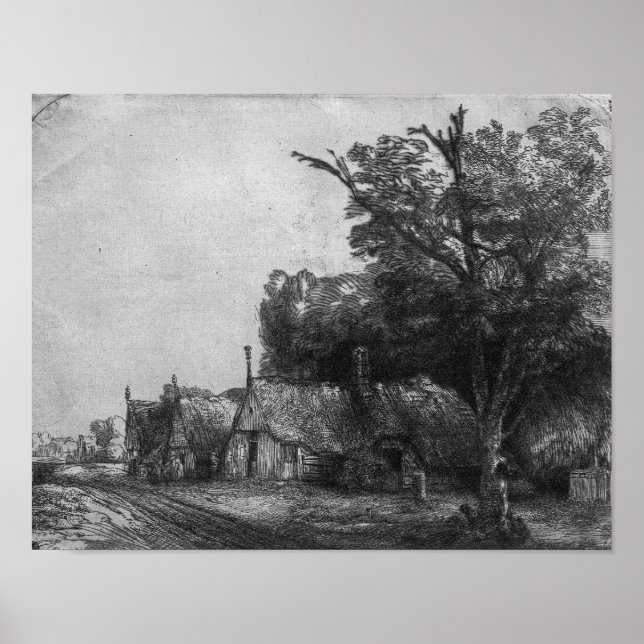 Landschaft mit drei Hütten, 1650 Poster (Vorne)