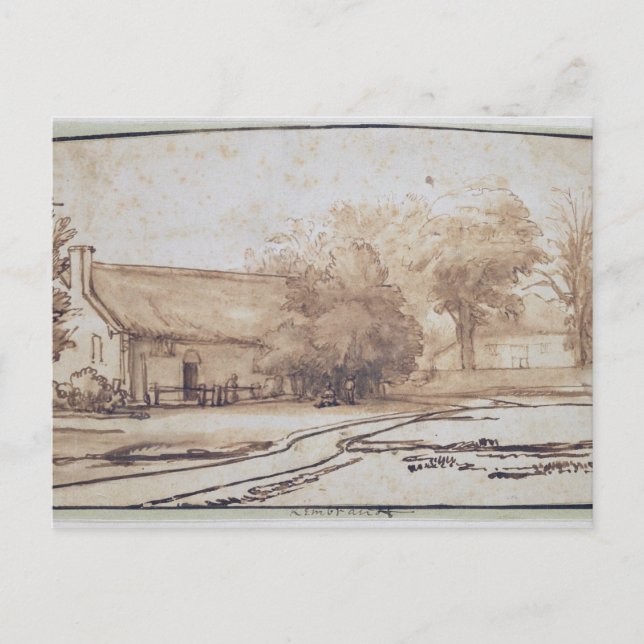 Landschaft mit einem Bauernhaus aus den 40er Jahre Postkarte (Vorderseite)