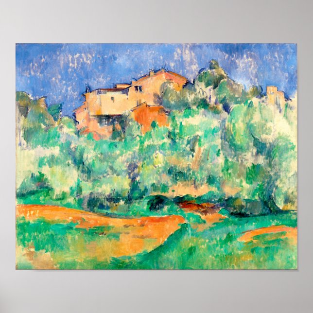 Landschaft mit einem Haus, Cezanne Poster (Vorne)