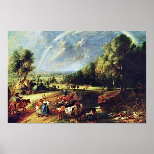 Landschaft mit einem Regenbogen von Rubens Peter P Poster (Vorne)