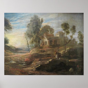 Landschaft mit einem Wasserplatz und Wirkung der S Poster