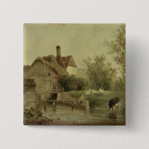 Landschaft mit einer Hütte Button