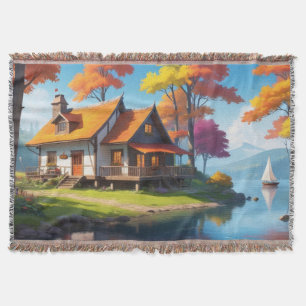 Landschaft mit einer Hütte neben dem See-5656 Decke