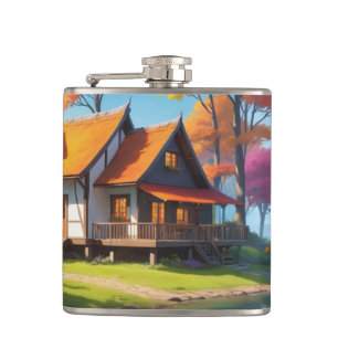 Landschaft mit einer Hütte neben dem See-5656 Flachmann