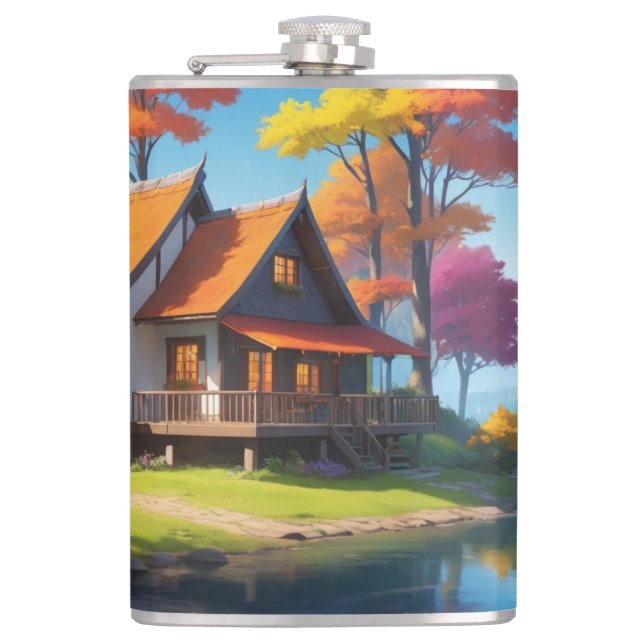 Landschaft mit einer Hütte neben dem See-5656 Flachmann (Vorderseite)