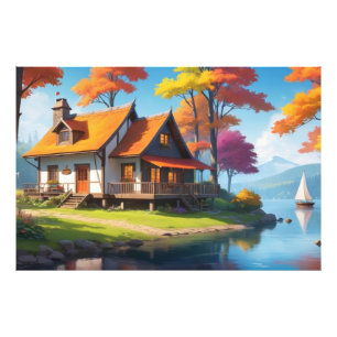 Landschaft mit einer Hütte neben dem See-5656 Fotodruck