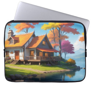 Landschaft mit einer Hütte neben dem See-5656 Laptopschutzhülle