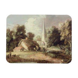 Landschaft mit einer Kirche, Hütte, Dorfbewohner Magnet