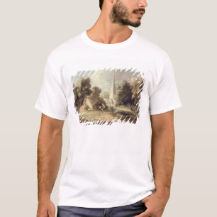 Landschaft mit einer Kirche, Hütte, Dorfbewohner T-Shirt