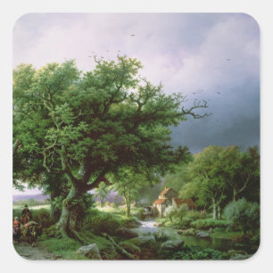 Landschaft mit einer Mühle Quadratischer Aufkleber