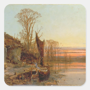 Landschaft mit einer ruinierten Hütte an Quadratischer Aufkleber