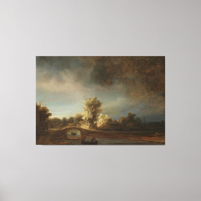 Landschaft mit einer Steinbrücke, Rembrandt van Ri Leinwanddruck (Vorderseite)