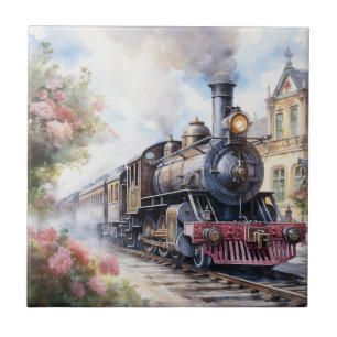 Landschaft mit einer viktorianischen Eisenbahn Fliese