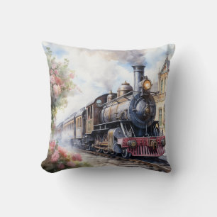 Landschaft mit einer viktorianischen Eisenbahn Kissen