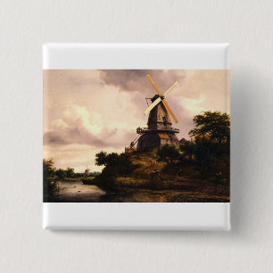 Landschaft mit einer Windmühle Kunst Button