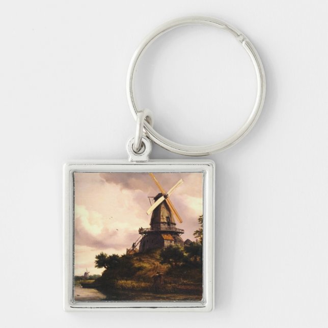 Landschaft mit einer Windmühle Kunst Schlüsselanhänger (Vorne)