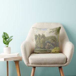 Landschaft mit Figuren in einem Ruderboot Vintage Kissen