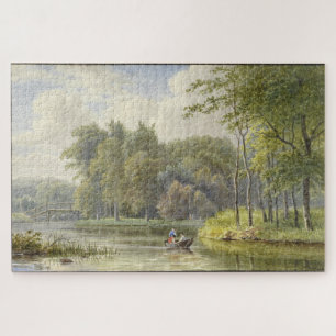 Landschaft mit Figuren in einem Ruderboot Vintage Puzzle