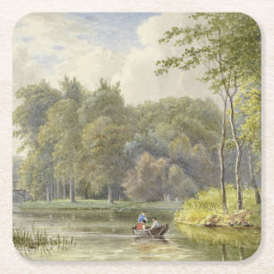 Landschaft mit Figuren in einem Ruderboot Vintage Rechteckiger Pappuntersetzer